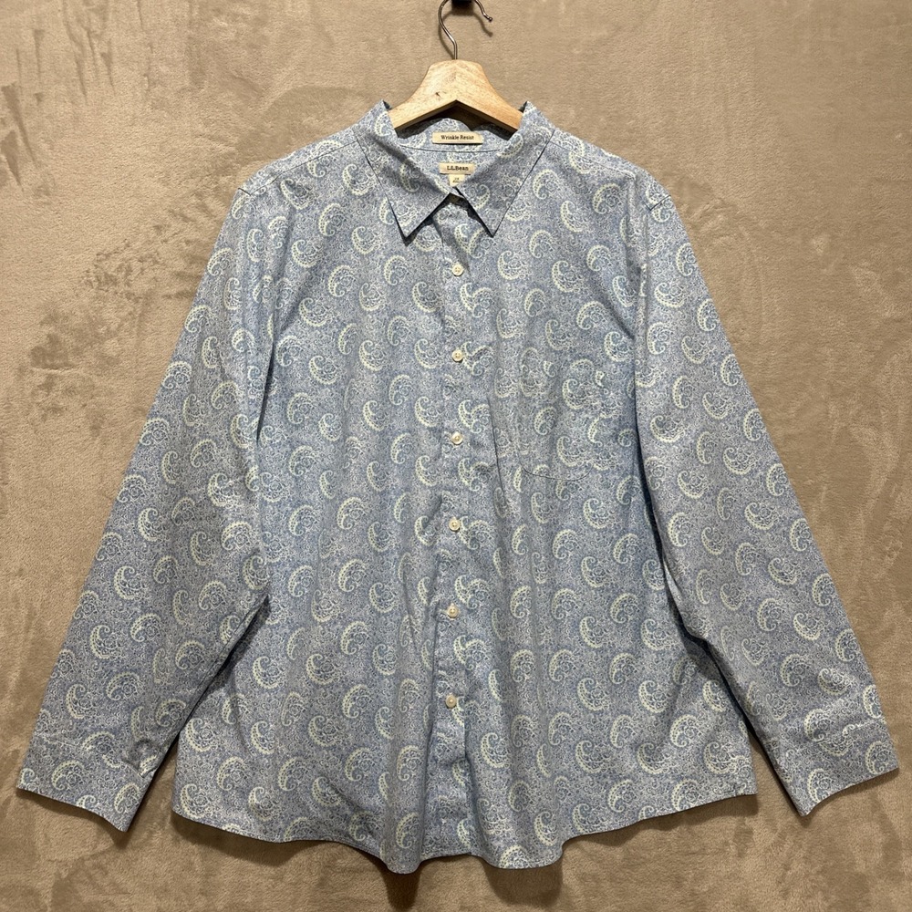 L.L.Bean Wrinkle Free Bayside Shirt Paisley Women's 2X Button Down Long Sleeve